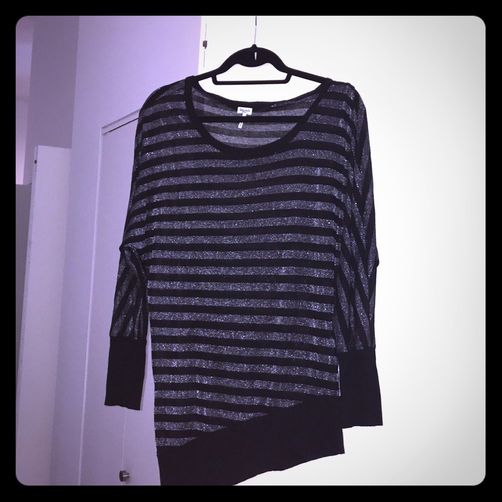 Splendid black and silver stripe asymmetrical top